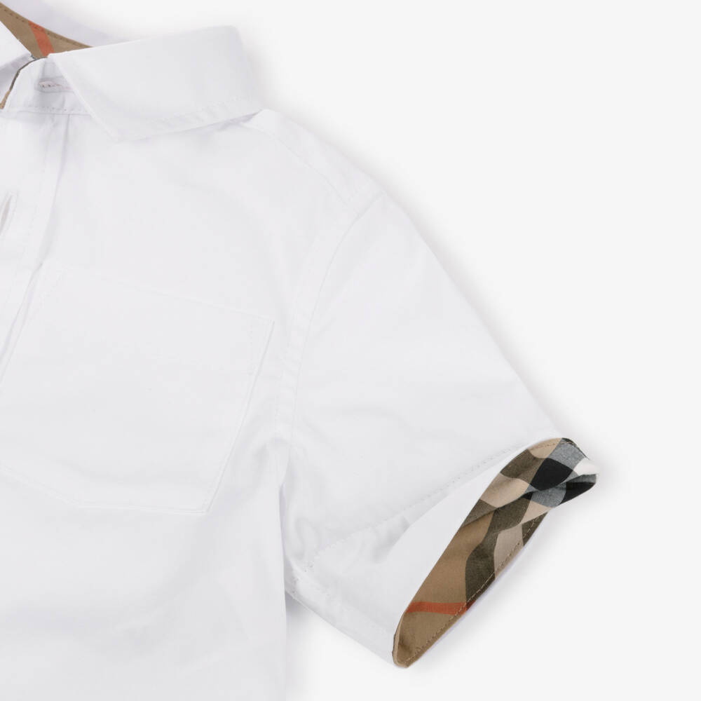 Burberry-Baby Boys White Cotton Shirt with Burberry Check Trim | Childrensalon