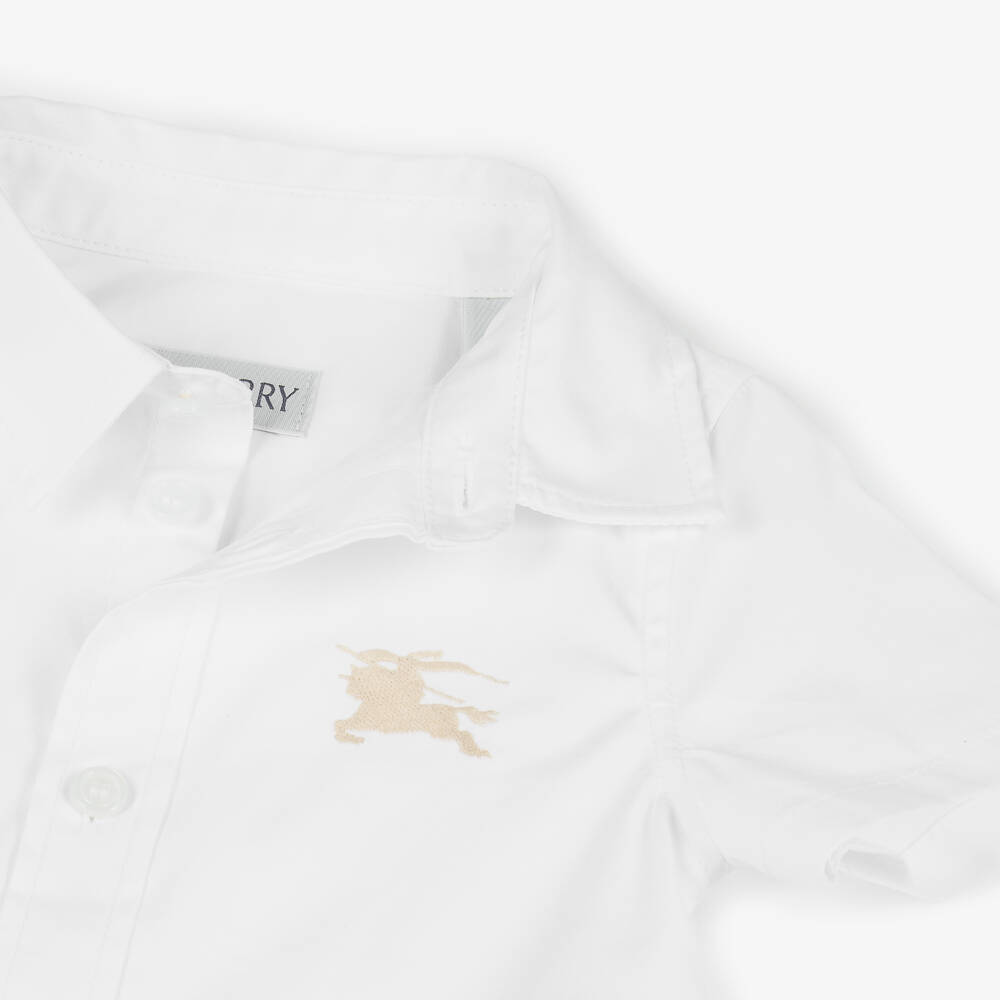 Burberry-Baby Boys White Cotton Short Sleeve Shirt with EKD Logo | Childrensalon