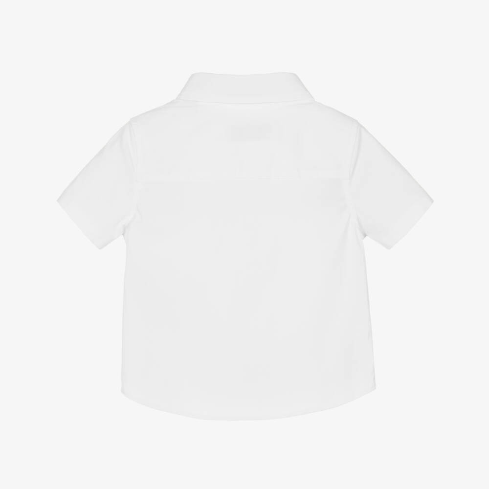 Burberry-Baby Boys White Cotton Short Sleeve Shirt with EKD Logo | Childrensalon