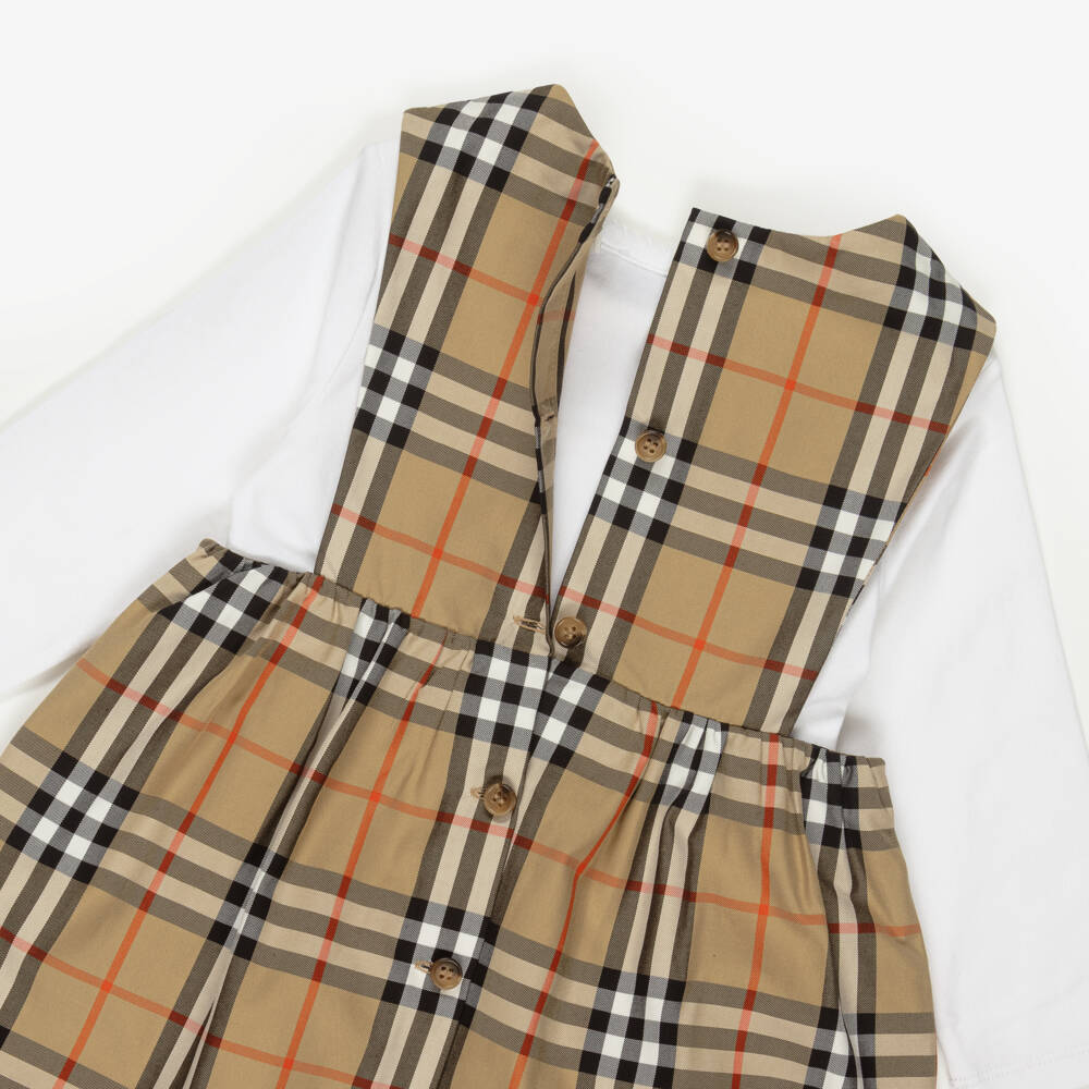 Burberry-Baby Girls Beige Burberry Check Dress Set | Childrensalon