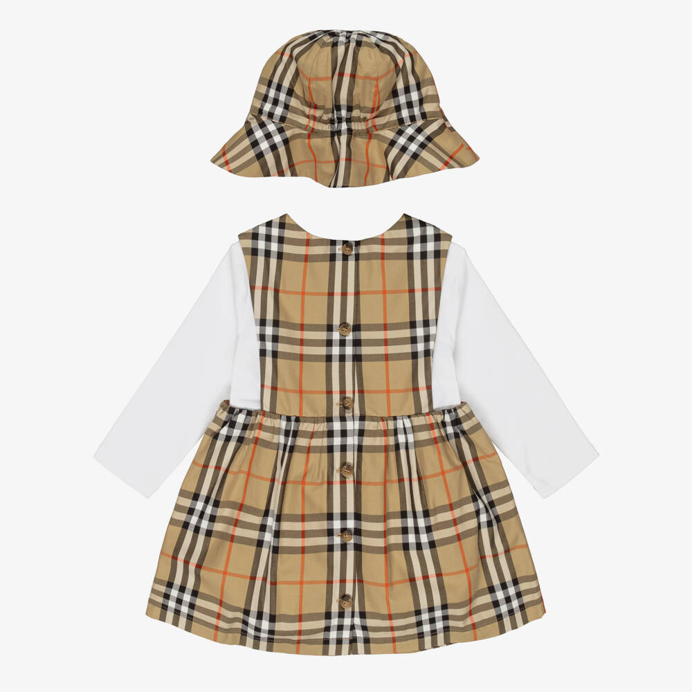 Burberry-Baby Girls Beige Burberry Check Dress Set | Childrensalon