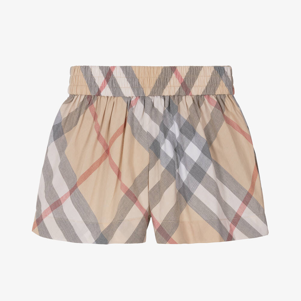 Burberry-Baby Girls Beige Check Cotton Shorts | Childrensalon