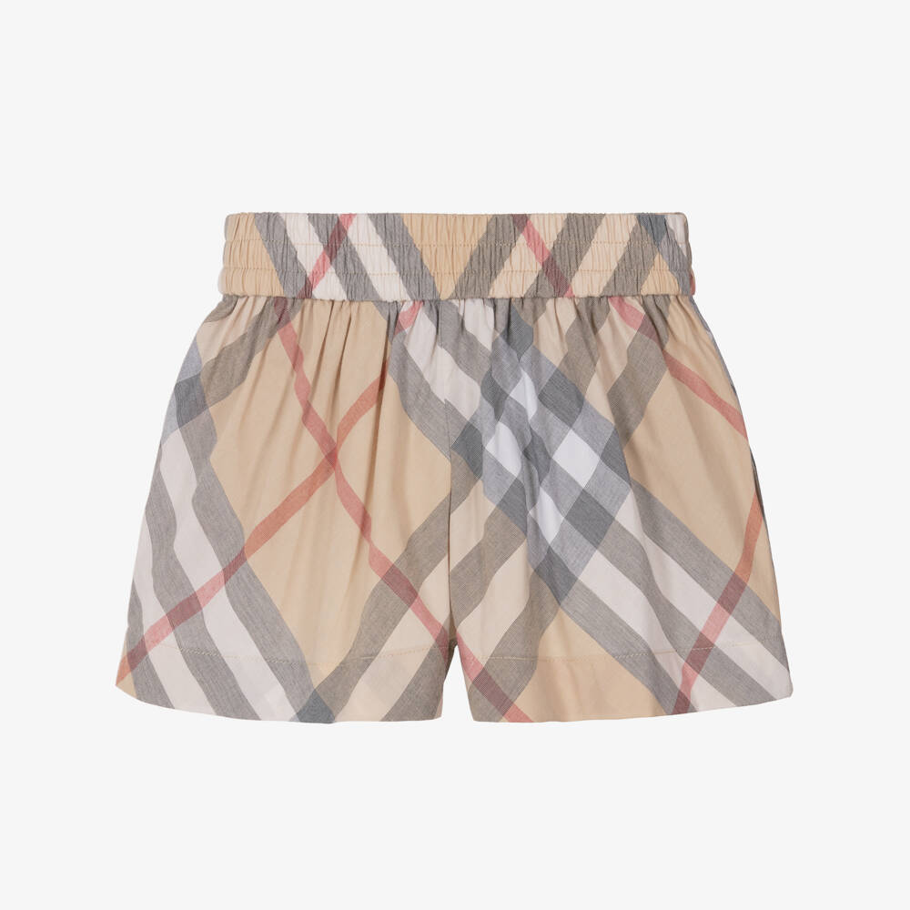 Burberry-Baby Girls Beige Check Cotton Shorts | Childrensalon