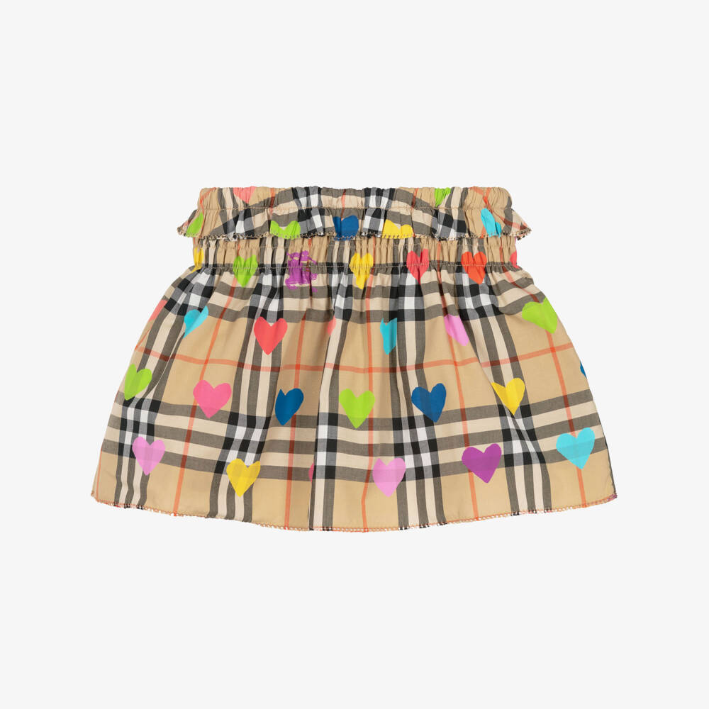 Burberry-تنورة قطن بنقشة مربعات لون بيج للبنات الرضع | Childrensalon