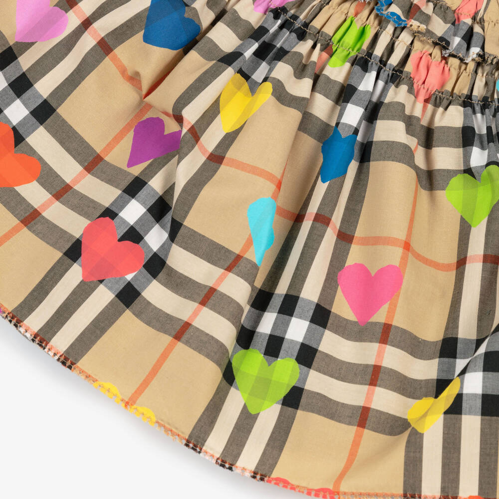 Burberry-تنورة قطن بنقشة مربعات لون بيج للبنات الرضع | Childrensalon