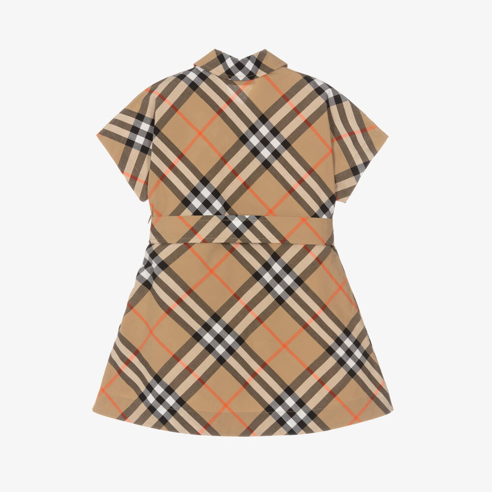 Burberry-Baby Girls Beige Check Dress | Childrensalon