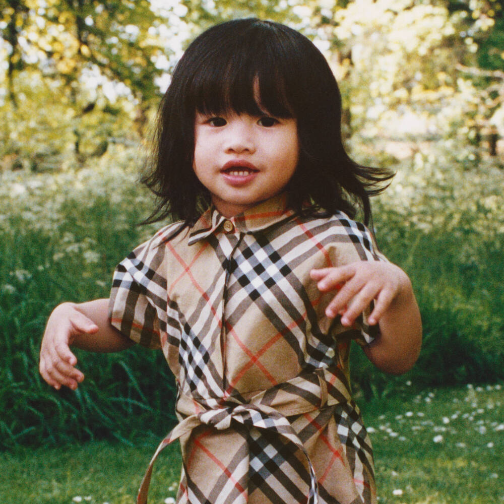 Burberry-Baby Girls Beige Check Dress | Childrensalon