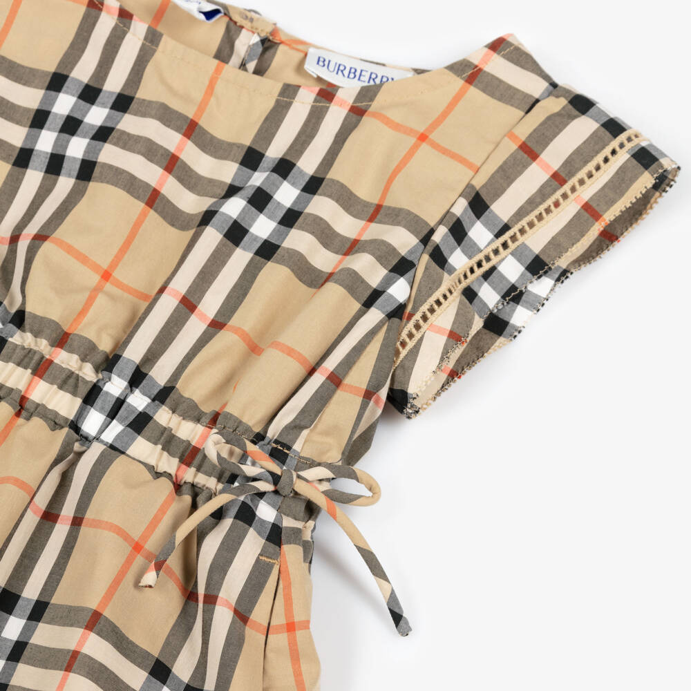 Burberry-Платье бежевое из хлопка в клетку Burberry для малышек | Childrensalon