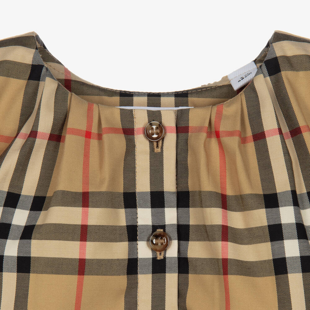 Burberry-Baby Girls Beige Cotton Check Blouse | Childrensalon