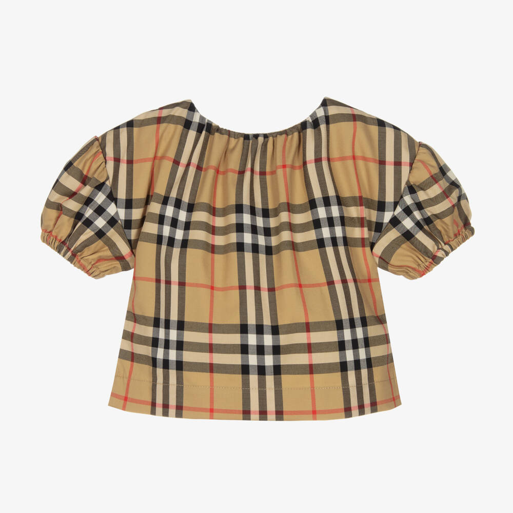 Burberry-Baby Girls Beige Cotton Check Blouse | Childrensalon