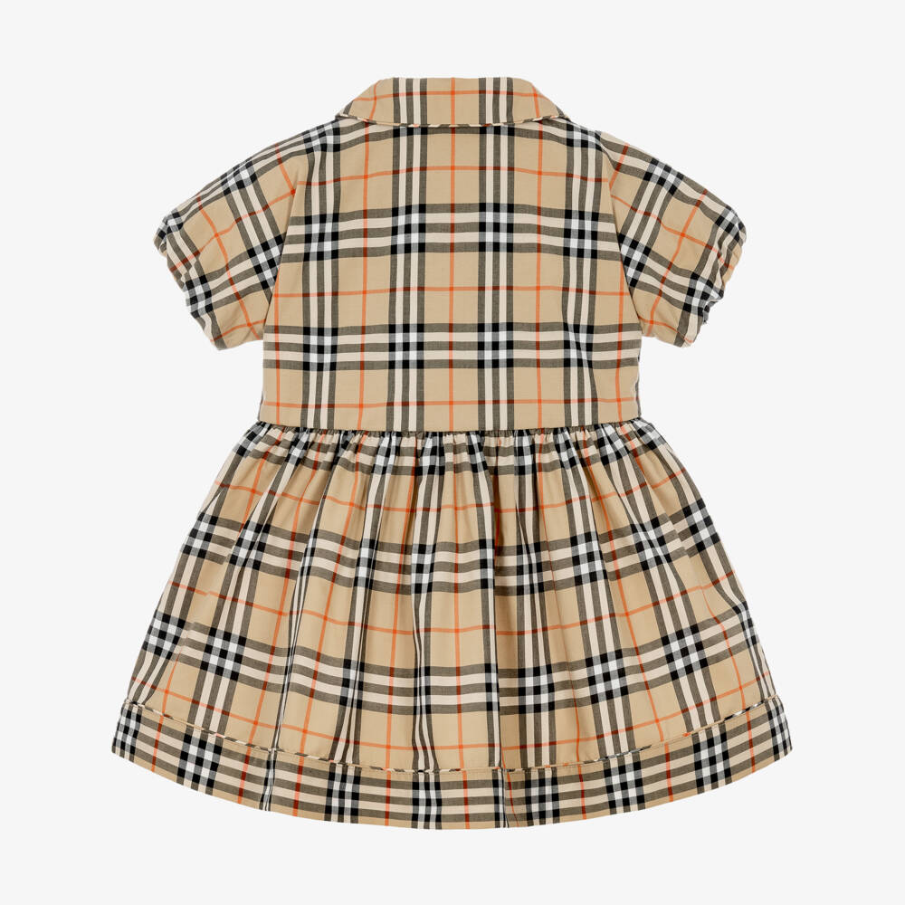 Burberry-Baby Girls Beige Cotton Poplin Check Dress | Childrensalon