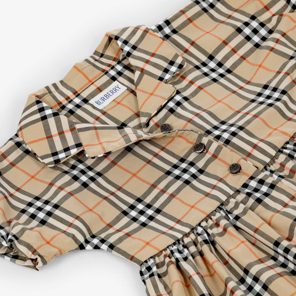 Burberry-Baby Girls Beige Cotton Poplin Check Dress | Childrensalon
