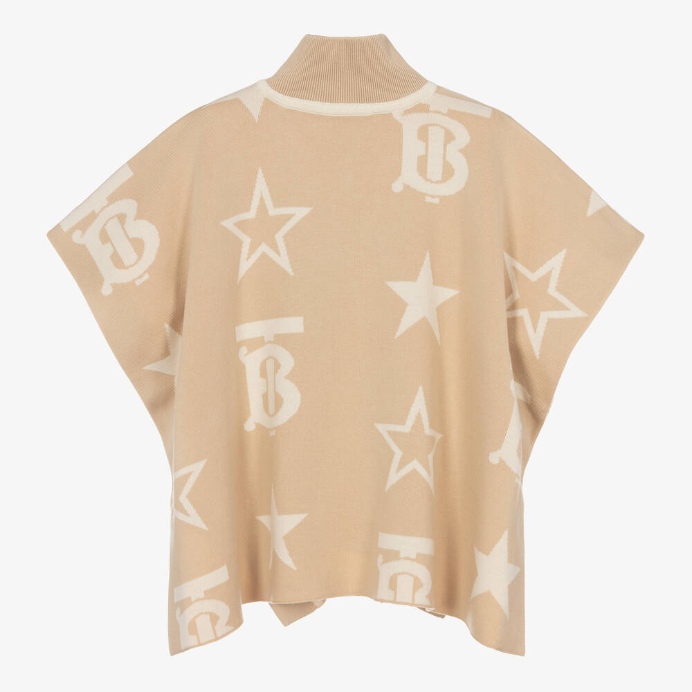 Burberry-Baby Girls Beige TB Logo Knitted Cape | Childrensalon