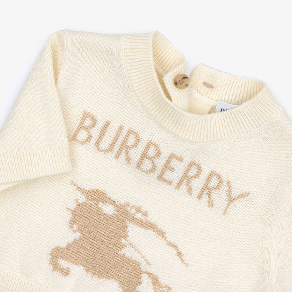 Burberry-Baby Girls Ivory Cotton & Wool Short-Sleeve EKD Sweater | Childrensalon