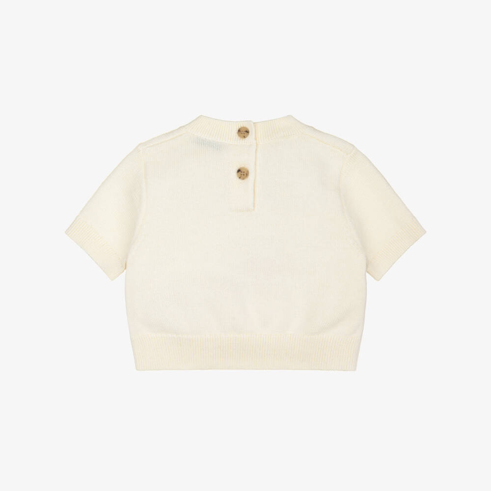 Burberry-Baby Girls Ivory Cotton & Wool Short-Sleeve EKD Sweater | Childrensalon