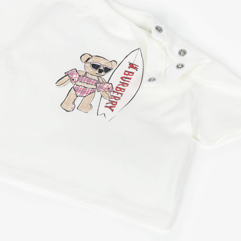 Burberry-Baby Girls Ivory Thomas Bear Print Cotton T-Shirt | Childrensalon