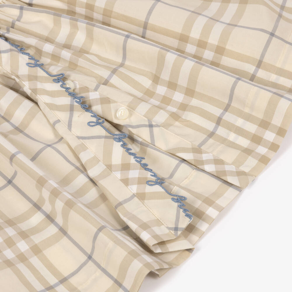 Burberry-Baby Girls Pale Beige Check Cotton Dress | Childrensalon