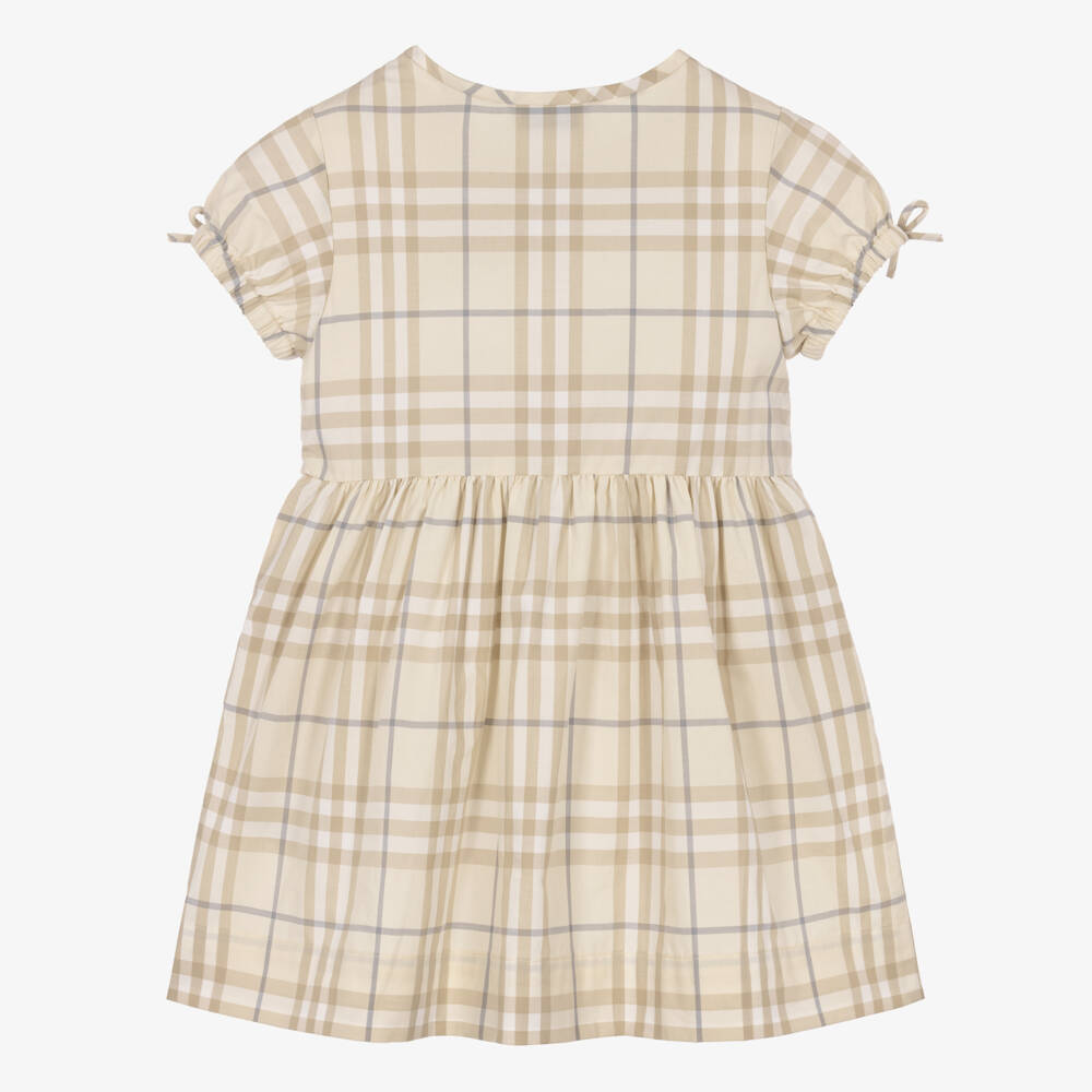 Burberry-Baby Girls Pale Beige Check Cotton Dress | Childrensalon