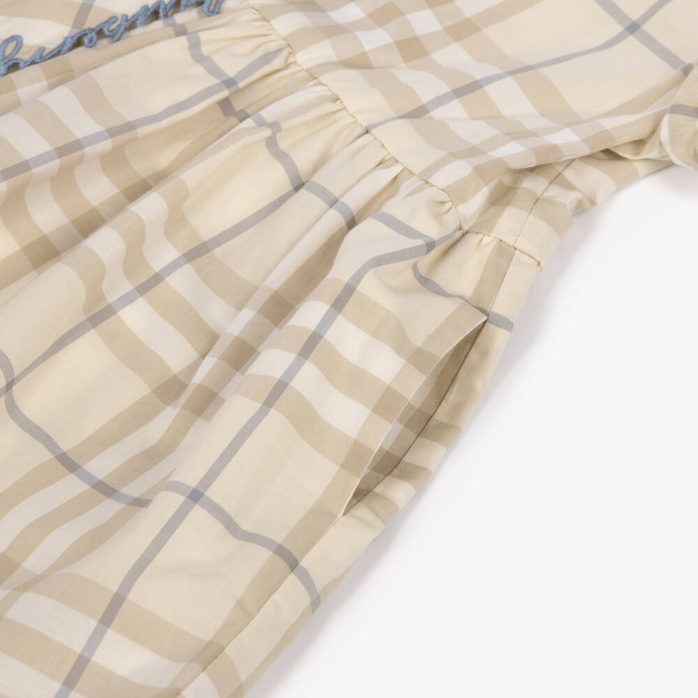 Burberry-Baby Girls Pale Beige Check Cotton Dress | Childrensalon