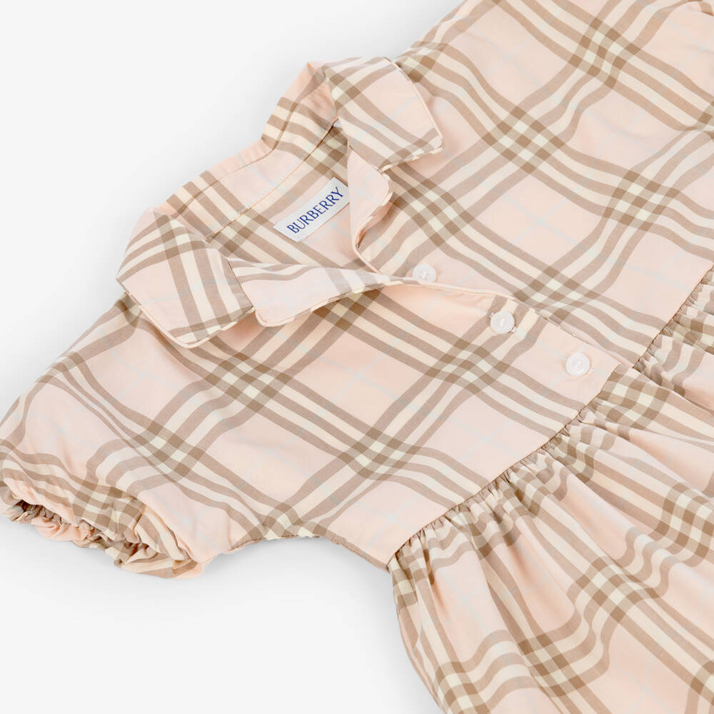 Burberry-Baby Girls Pale Pink Cotton Poplin Check Dress | Childrensalon