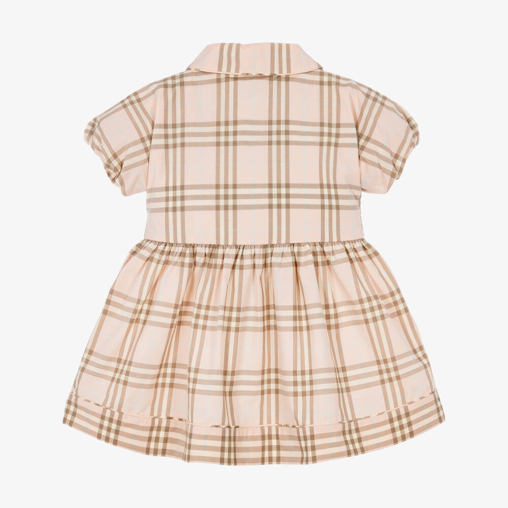 Burberry-Baby Girls Pale Pink Cotton Poplin Check Dress | Childrensalon