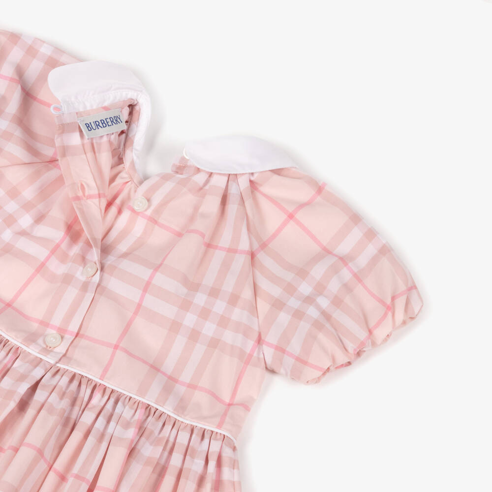Burberry-Baby Girls Pink Burberry Check Cotton Dress  | Childrensalon