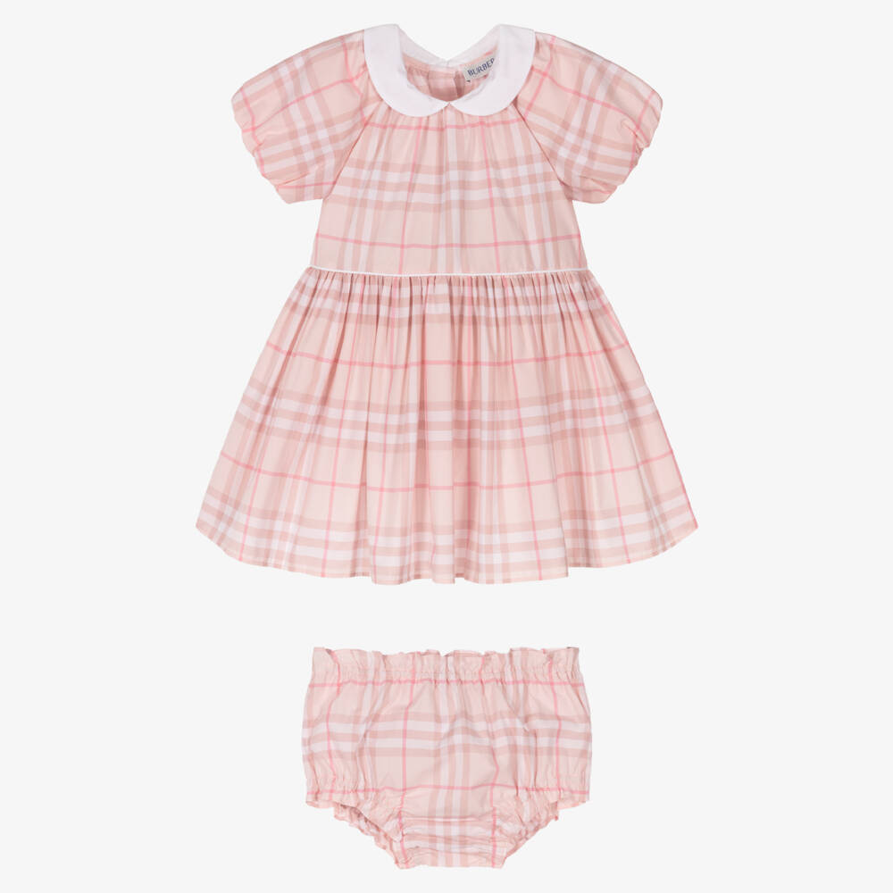 Burberry-Baby Girls Pink Burberry Check Cotton Dress  | Childrensalon