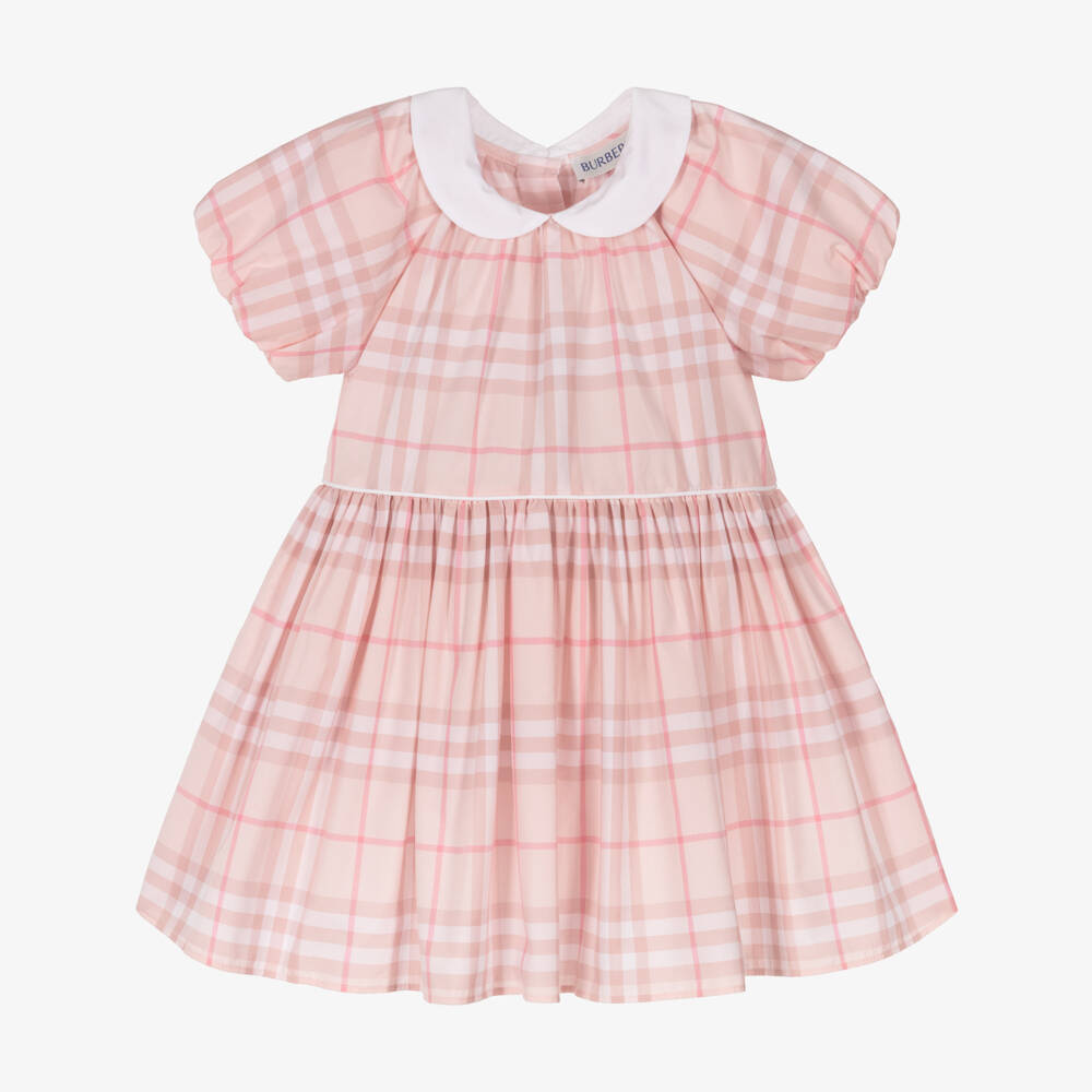 Burberry-Baby Girls Pink Burberry Check Cotton Dress  | Childrensalon