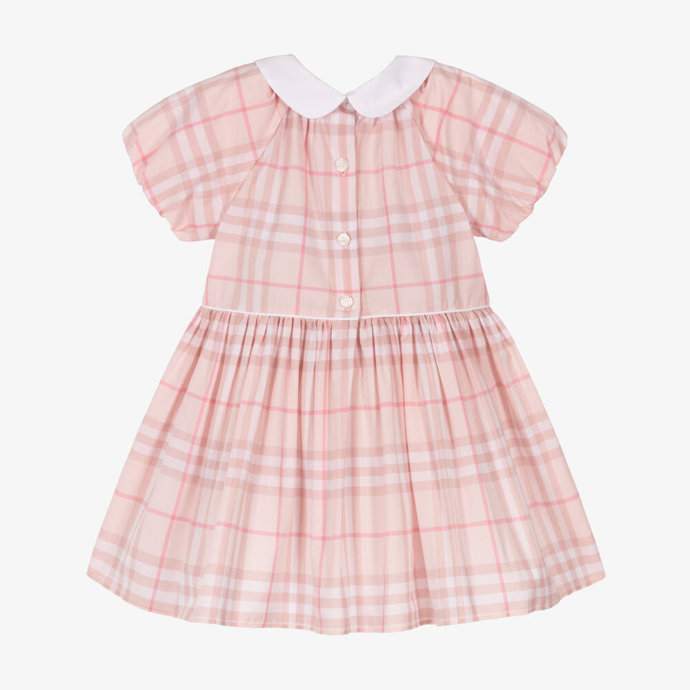 Burberry-Baby Girls Pink Burberry Check Cotton Dress  | Childrensalon