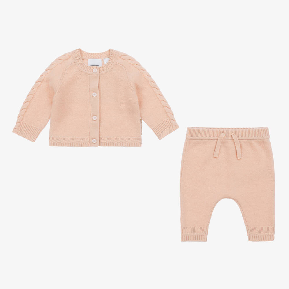 Burberry-Baby Girls Pink Cashmere Trouser Set | Childrensalon