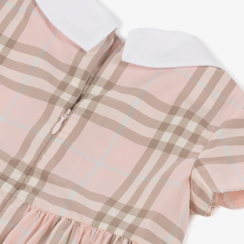 Burberry-Baby Girls Pink Check Cotton Poplin Dress | Childrensalon
