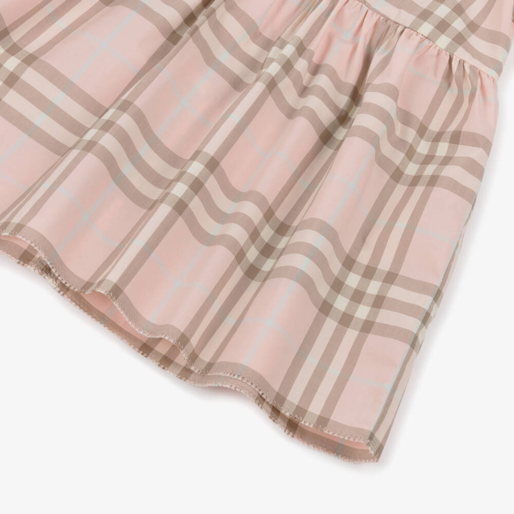 Burberry-Baby Girls Pink Check Cotton Poplin Dress | Childrensalon