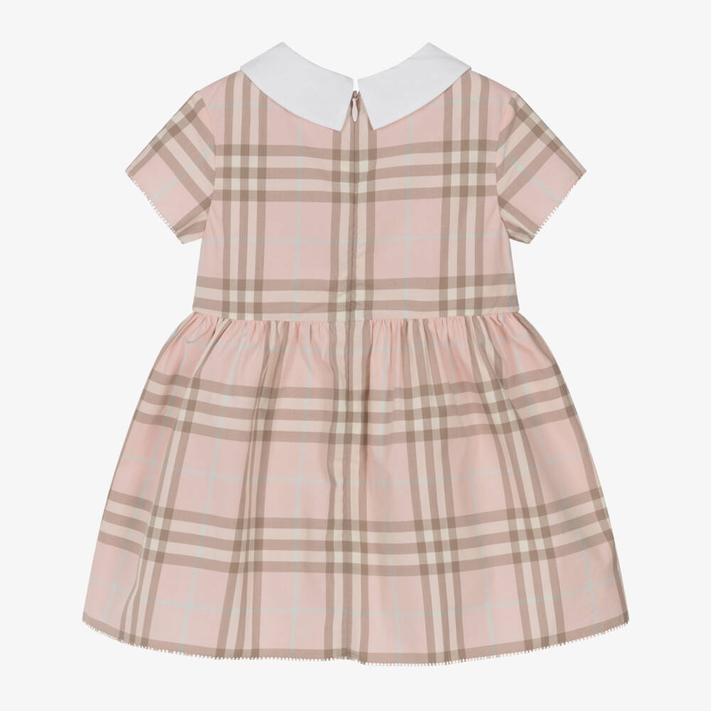 Burberry-Baby Girls Pink Check Cotton Poplin Dress | Childrensalon