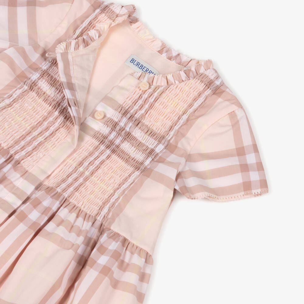 Burberry-Baby Girls Pink Check Short Sleeved Dress | Childrensalon