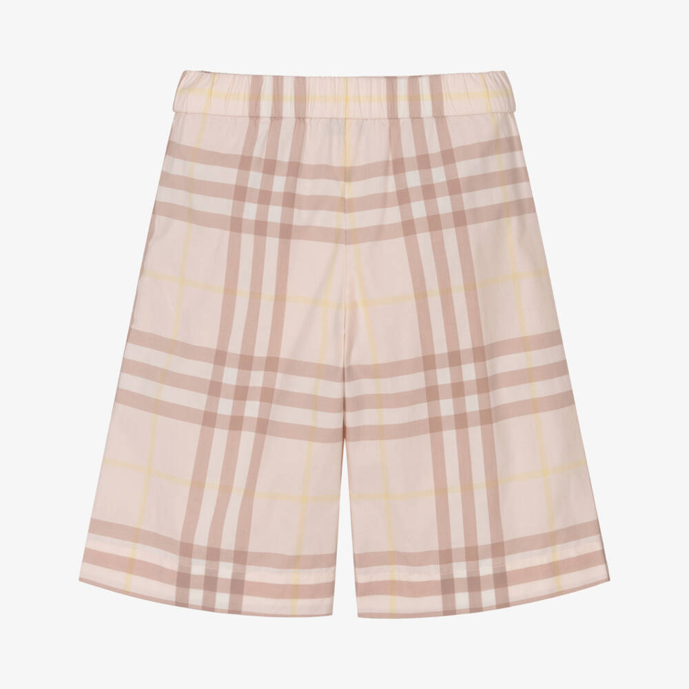 Burberry-Baby Girls Pink Check Wide Leg Cotton Trousers | Childrensalon