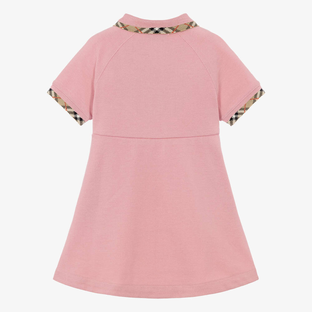 Burberry-Baby Girls Pink Cotton Piqué Polo Dress | Childrensalon