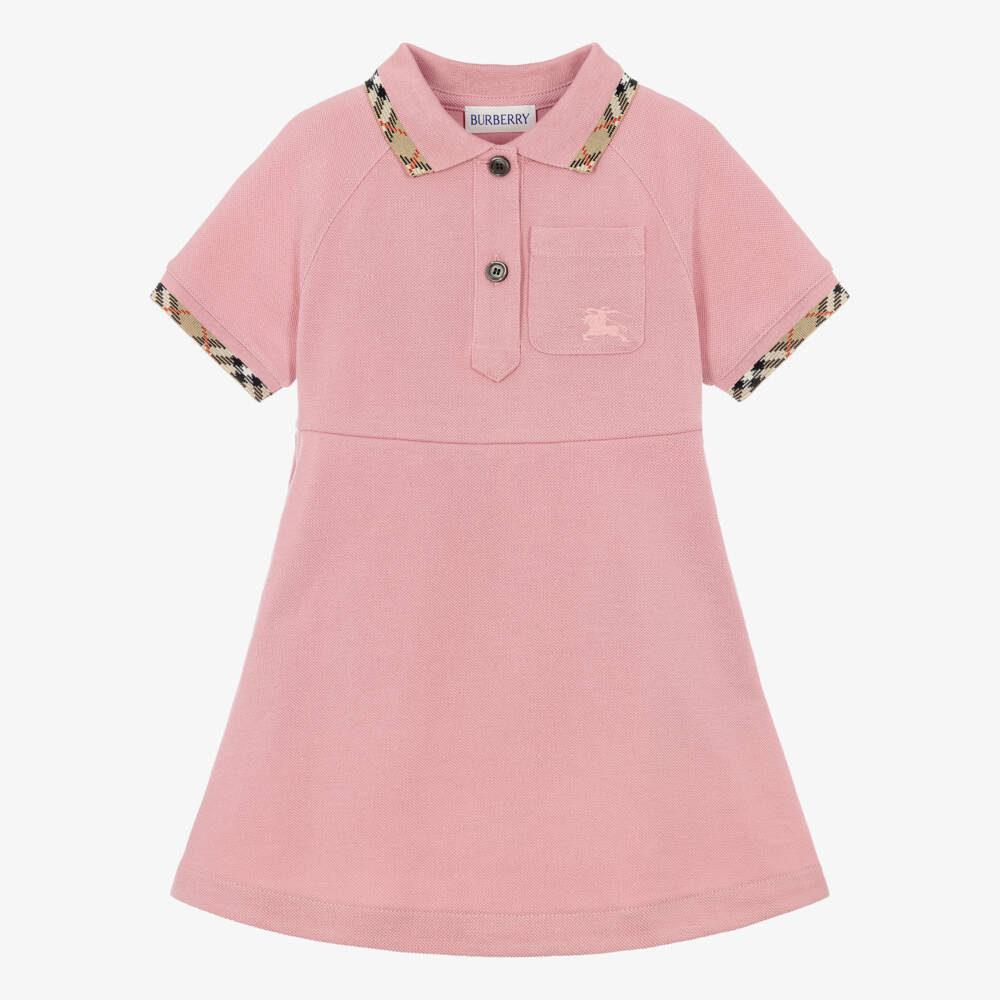 Burberry-Baby Girls Pink Cotton Piqué Polo Dress | Childrensalon