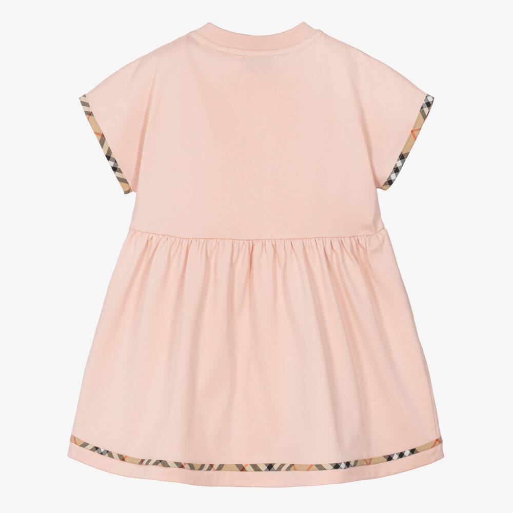 Burberry-Baby Girls Pink Jersey Dress with Burberry Check | Childrensalon