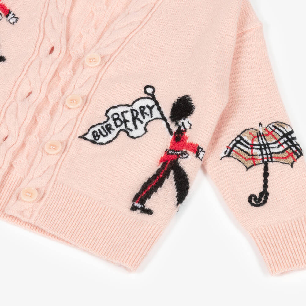 Burberry-Baby Girls Pink Marching Guards Wool Knit Cardigan | Childrensalon
