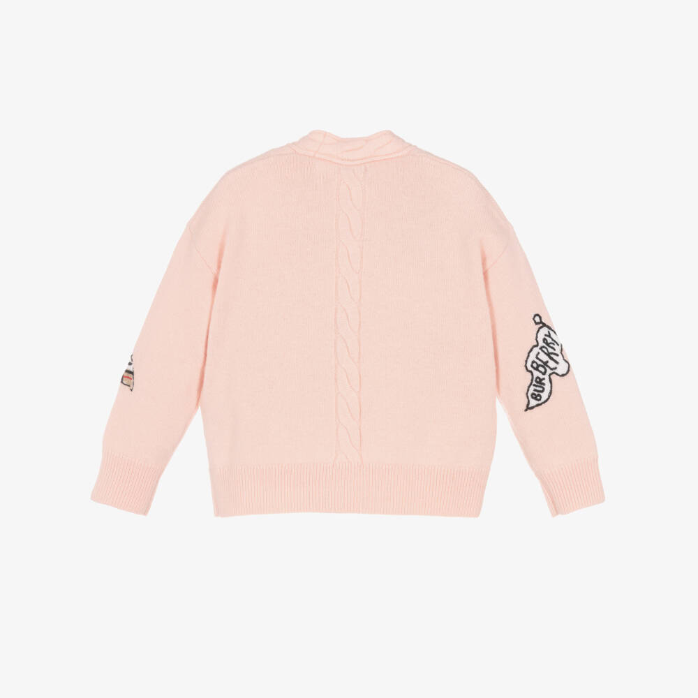 Burberry-Baby Girls Pink Marching Guards Wool Knit Cardigan | Childrensalon