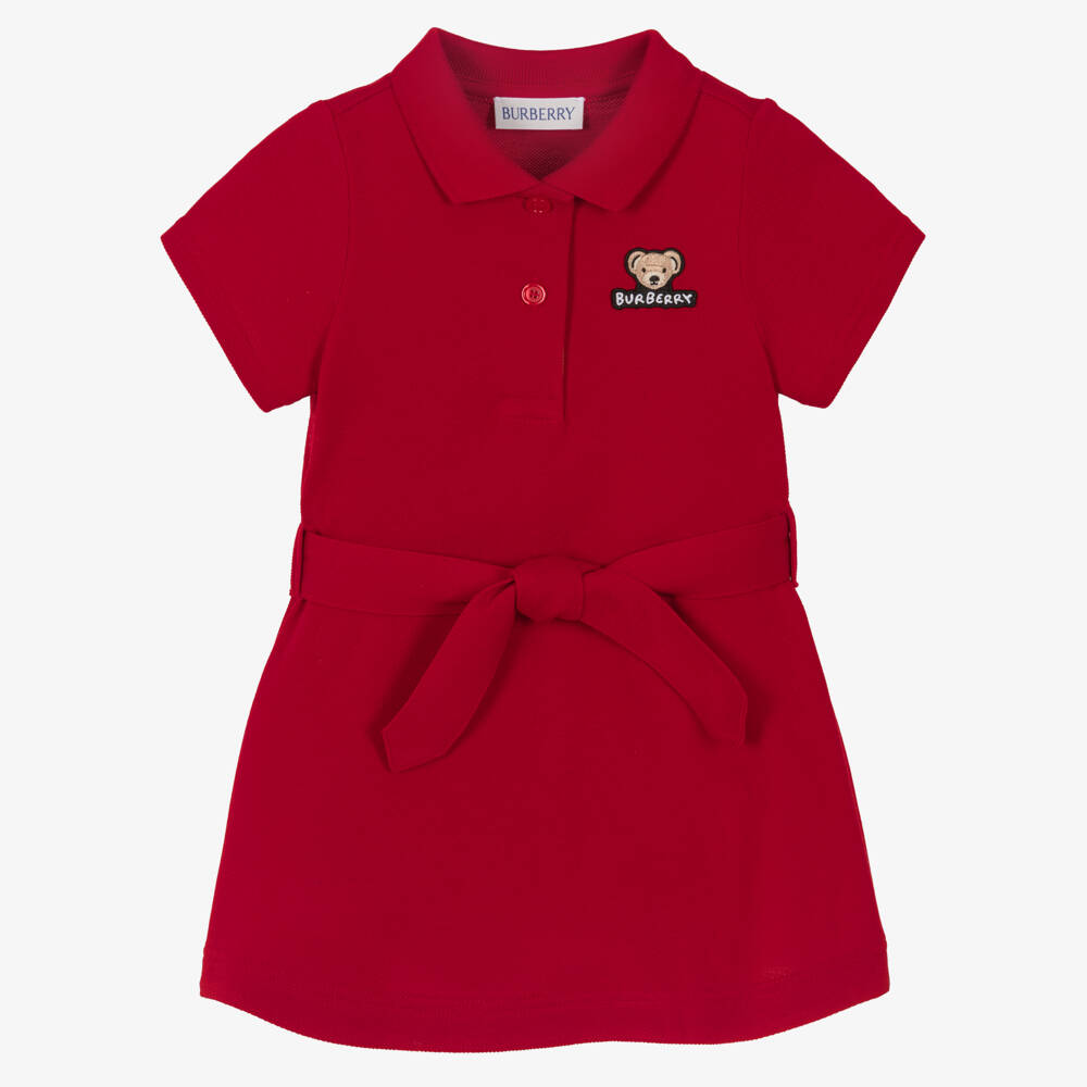 Burberry-Baby Girls Red Belted Cotton Polo Dress | Childrensalon