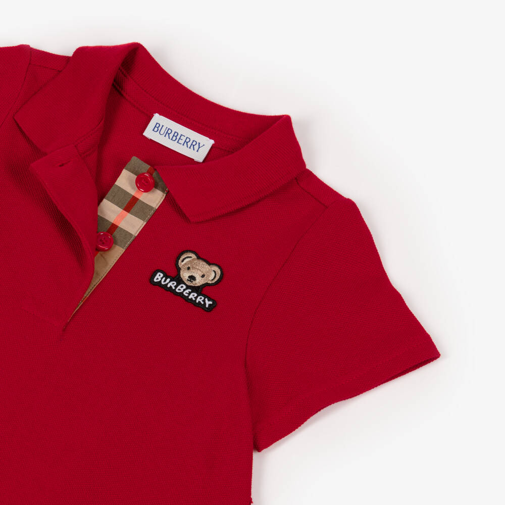 Burberry-Baby Girls Red Belted Cotton Polo Dress | Childrensalon