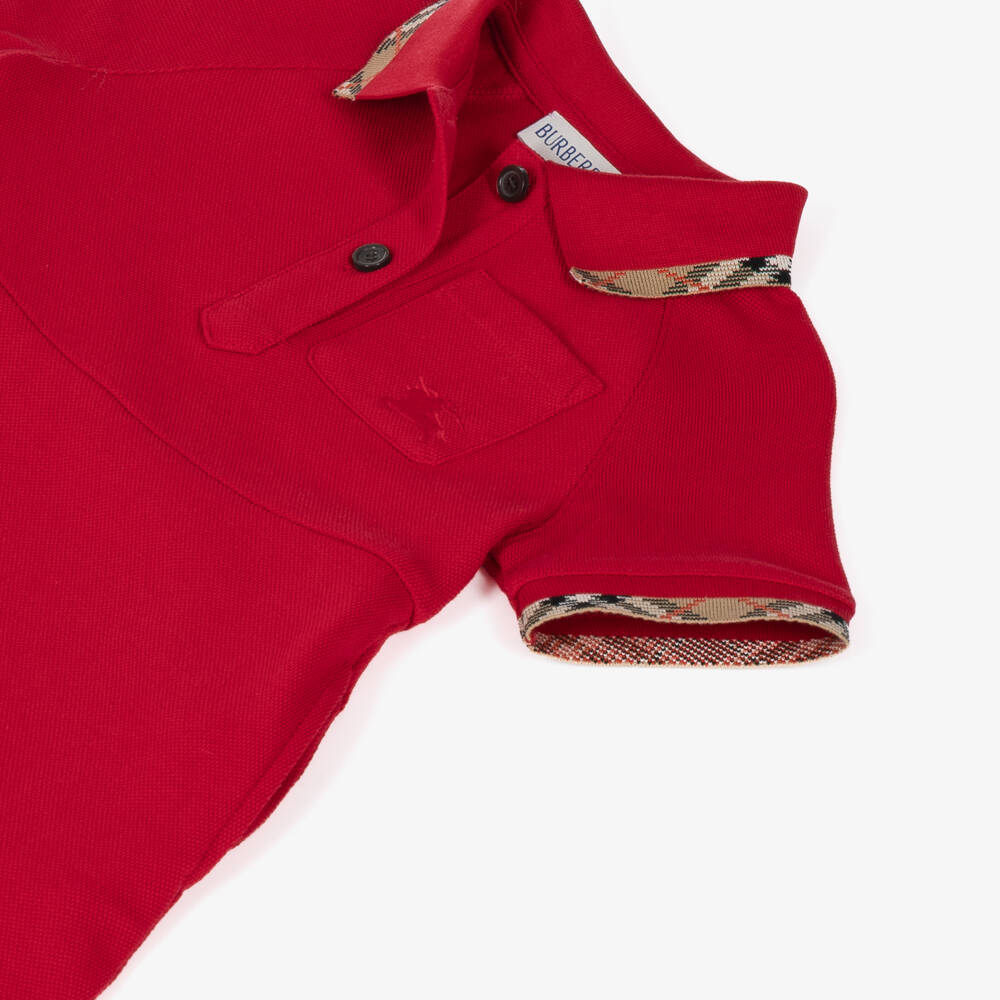 Burberry-Baby Girls Red Cotton Piqué Polo Dress | Childrensalon