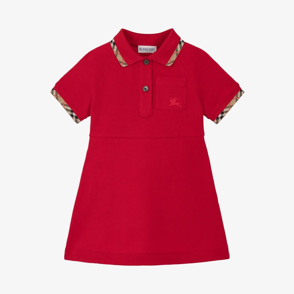 Burberry-Baby Girls Red Cotton Piqué Polo Dress | Childrensalon