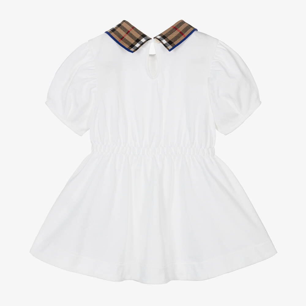 Burberry-Baby Girls White Check Polo Dress | Childrensalon