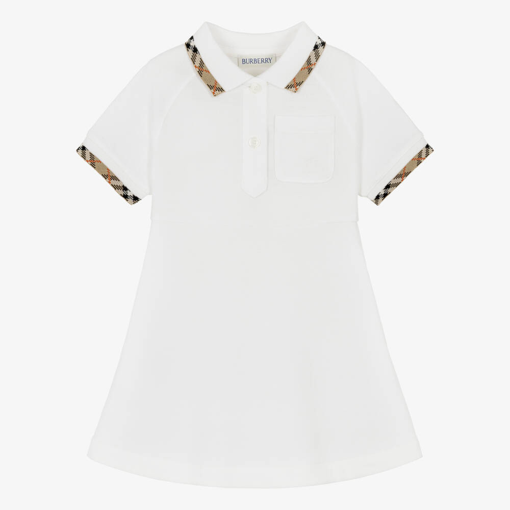 Burberry-Baby Girls White Cotton Piqué Polo Dress | Childrensalon