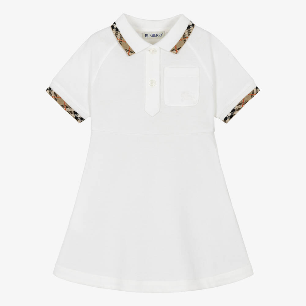 Burberry-Baby Girls White Cotton Piqué Polo Dress | Childrensalon
