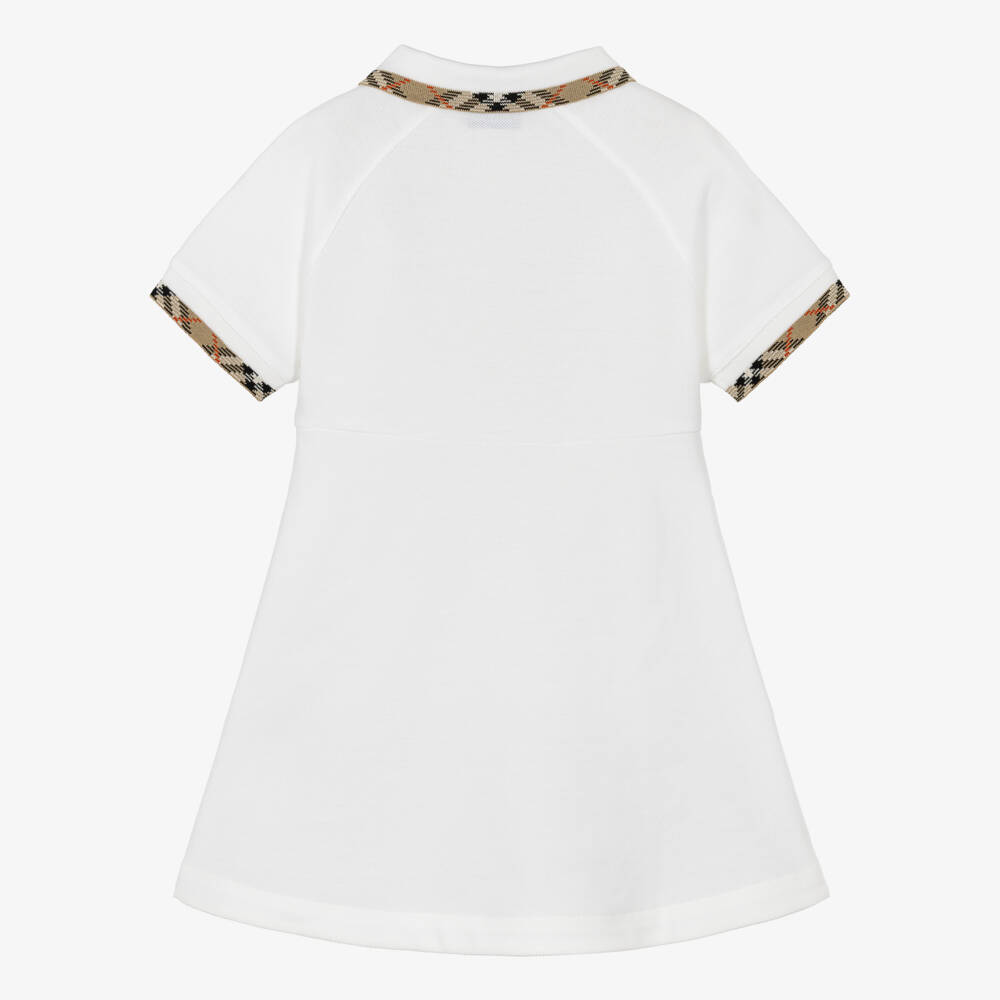Burberry-Baby Girls White Cotton Piqué Polo Dress | Childrensalon
