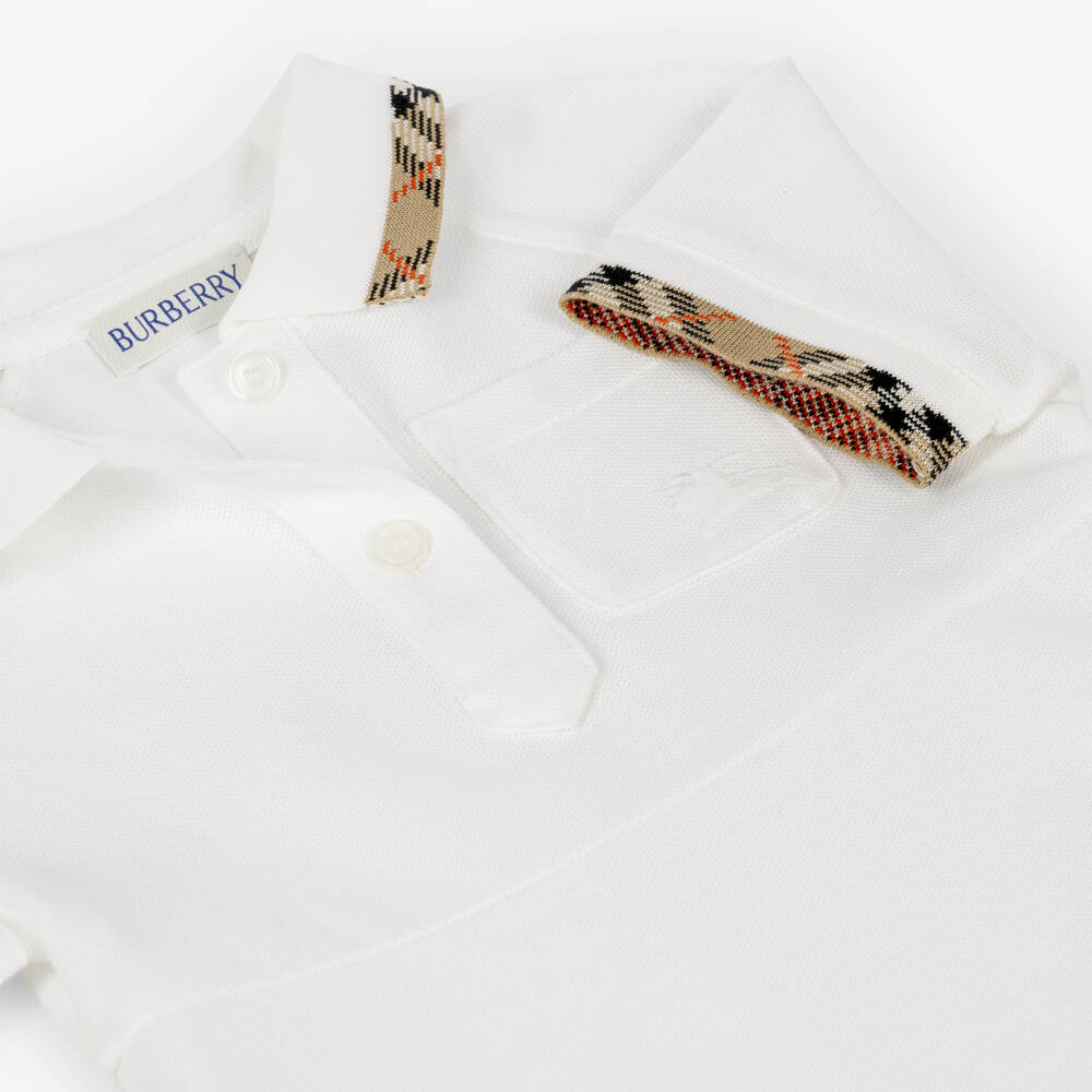 Burberry-Baby Girls White Cotton Piqué Polo Dress | Childrensalon