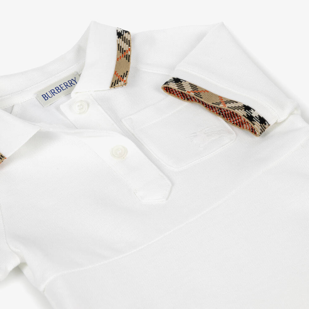 Burberry-Baby Girls White Cotton Piqué Polo Dress | Childrensalon